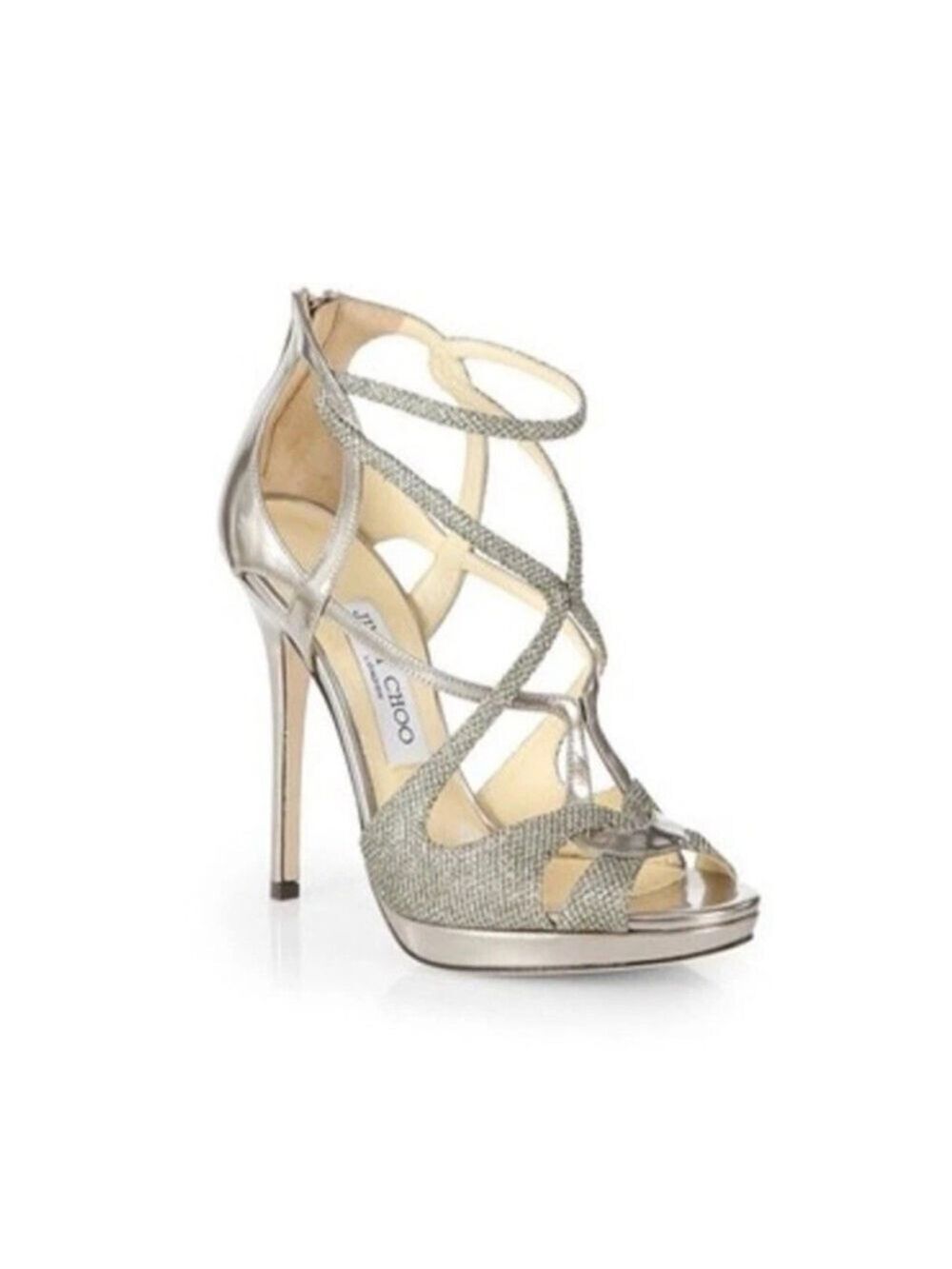 Jimmy CHOO VERMEIL GOLD SILVER GLITTER CAGED WEDDING SANDALS EU 38